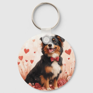 Australian Shepherd with Roses - Valentine's Day  Keychain