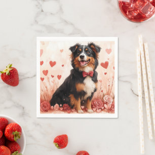 Australian Shepherd with Roses - Valentine's Day  Napkin