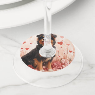 Australian Shepherd with Roses - Valentine's Day Wine Glass Tag