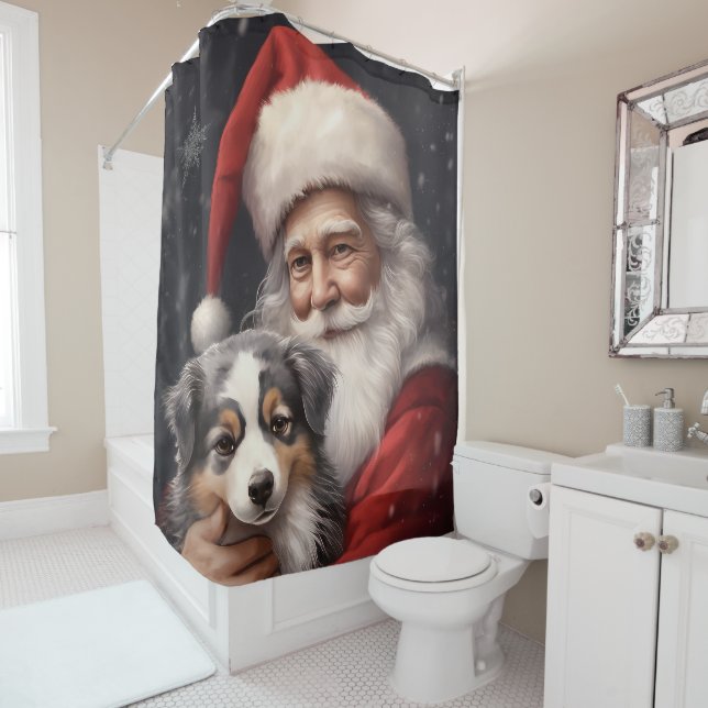 Australian Shepherd with Santa Claus Christmas  (In Situ)