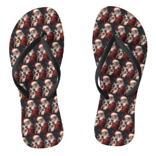 Australian Shepherd with Santa Claus Christmas  Flip Flops