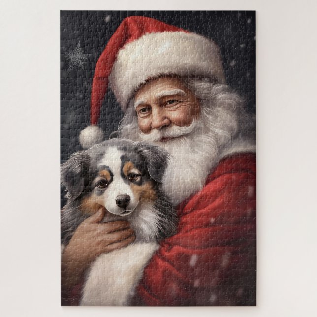 Australian Shepherd with Santa Claus Christmas  Jigsaw Puzzle (Vertical)