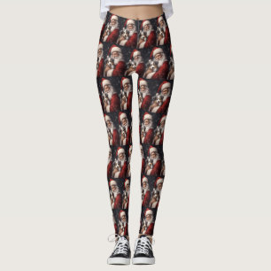 Australian Shepherd with Santa Claus Christmas Leggings