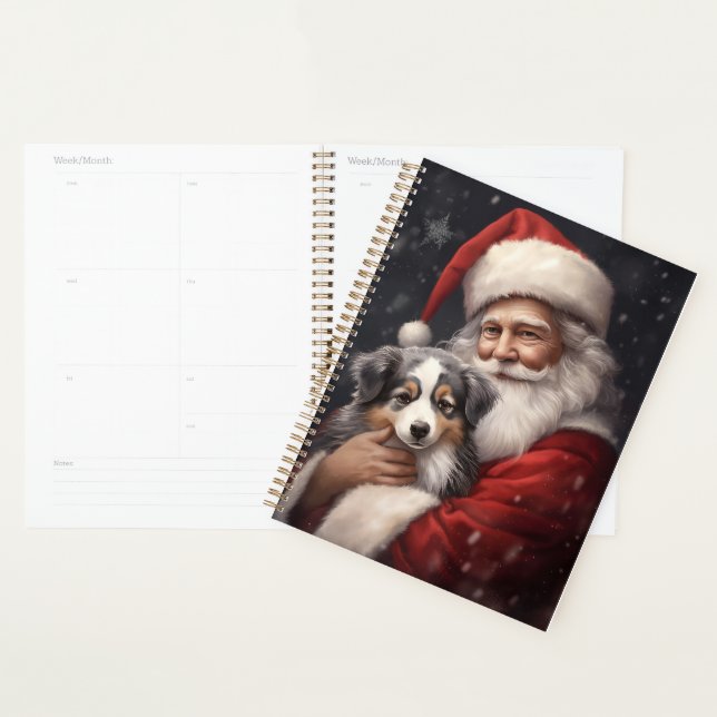 Australian Shepherd with Santa Claus Christmas  Planner (Display)