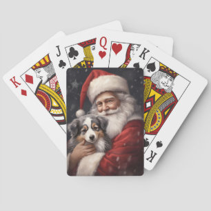 Australian Shepherd with Santa Claus Christmas  Playing Cards