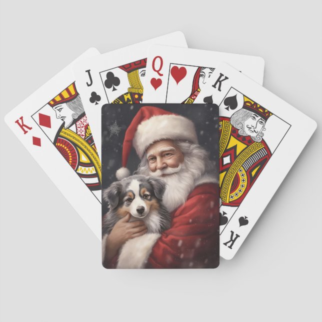 Australian Shepherd with Santa Claus Christmas  Playing Cards (Back)