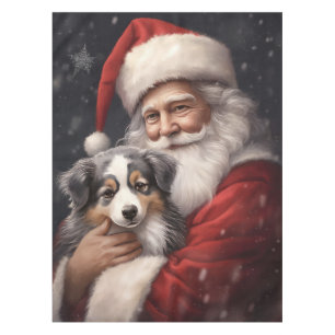 Australian Shepherd with Santa Claus Christmas Tablecloth