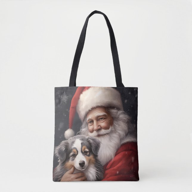 Australian Shepherd with Santa Claus Christmas  Tote Bag (Front)