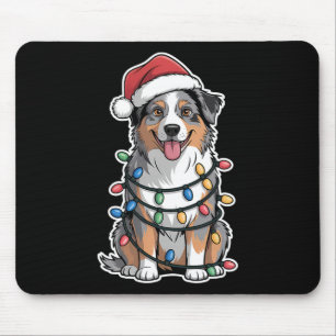 Australian Shepherd Wrapped In Christmas Lights Mouse Pad