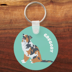 Australian Shepherds Aussie Dogs Personalized Keychain
