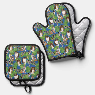 Australian Shepherds Aussies and Tropical Leaves Oven Mitt & Pot Holder Set