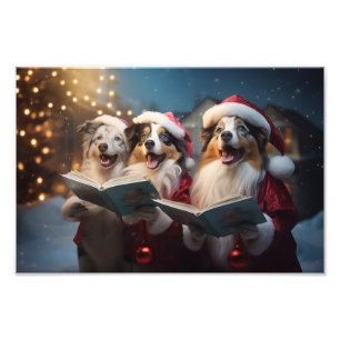 Australian Shepherds Christmas Caroling Holiday Photo Print