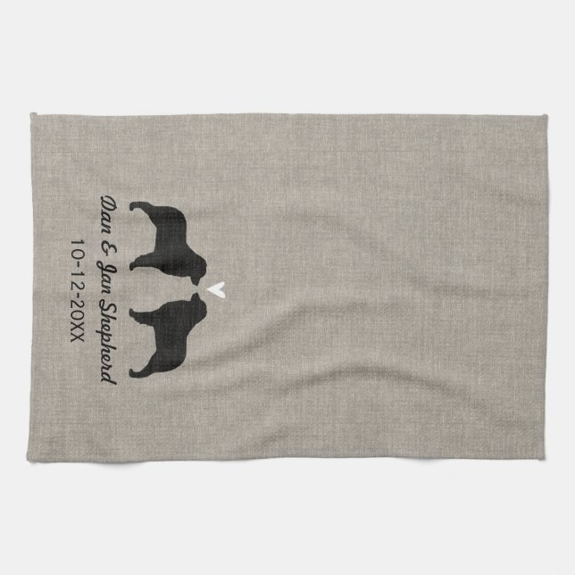 Australian Shepherds with Heart and Text Kitchen Towel (Horizontal)