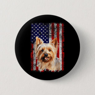 Australian Silky Terrier Dog Lover Flag 4th of 2 Inch Round Button