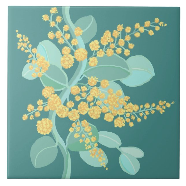 Australian Silver Wattle blossoms Tile (Front)