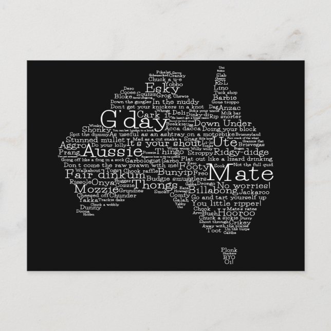 Australian slang map postcard (Front)