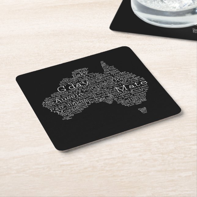 Australian slang map square paper coaster (Angled)