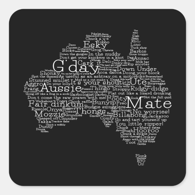 Australian slang map square sticker (Front)