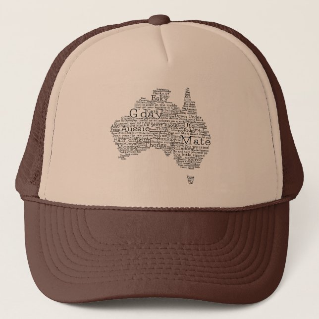 Australian slang map trucker hat (Front)