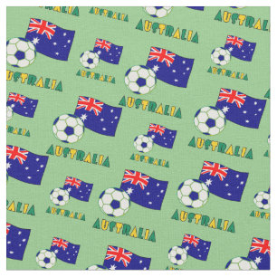 Australian Soccer Ball and Flag Green Background Fabric