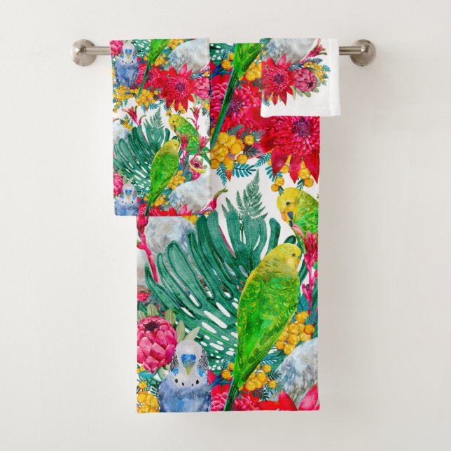 Australian Summer Tropical Parrot Pattern Bath Towel Set (Insitu)