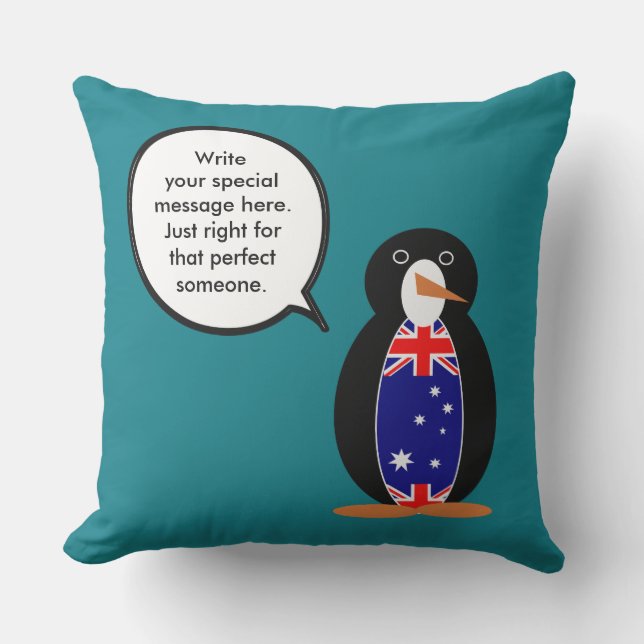 Australian Talking Ms Penguin Personalized  Outdoor Pillow (Front)
