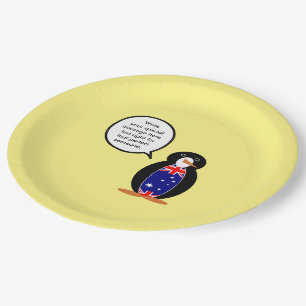 Australian Talking Ms Penguin Personalized  Paper Plate
