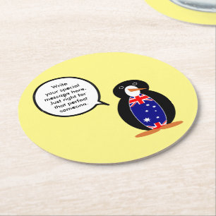 Australian Talking Ms Penguin Personalized Round Paper Coaster