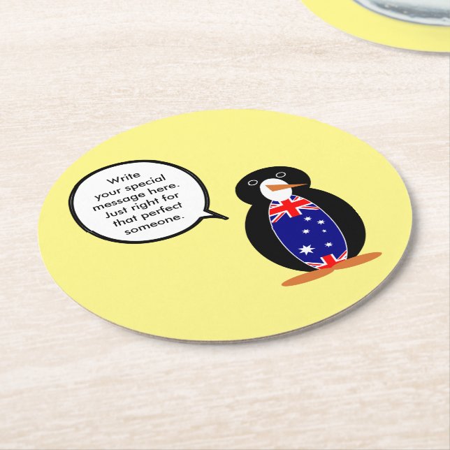 Australian Talking Ms Penguin Personalized  Round Paper Coaster (Angled)
