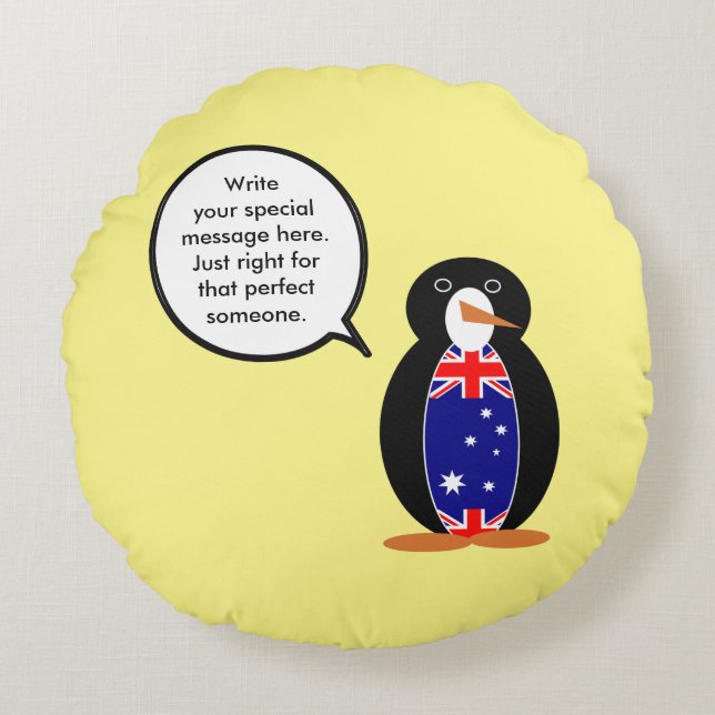 Australian Talking Ms Penguin Personalized  Round Pillow (Front)