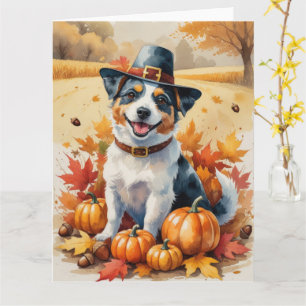 Australian Terrier Autumn Leaves Thanksgiving Art  Card