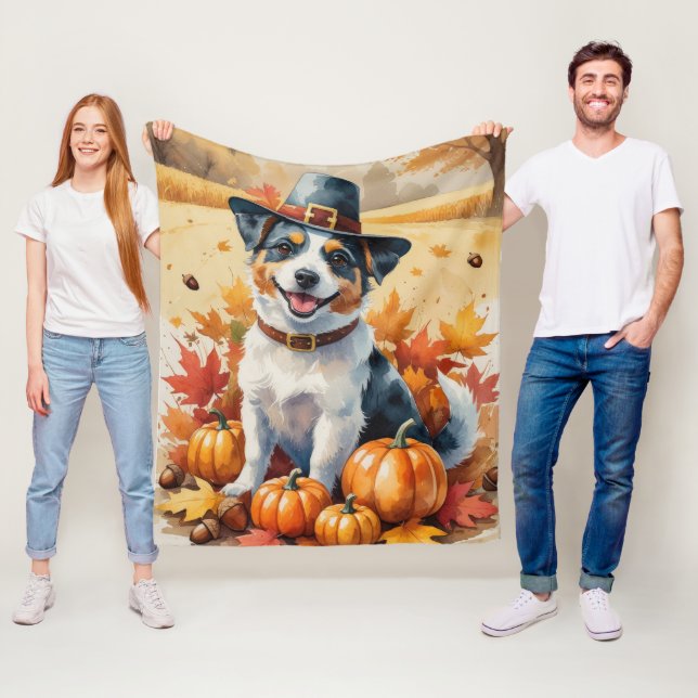 Australian Terrier Autumn Leaves Thanksgiving Art  Fleece Blanket (In Situ)