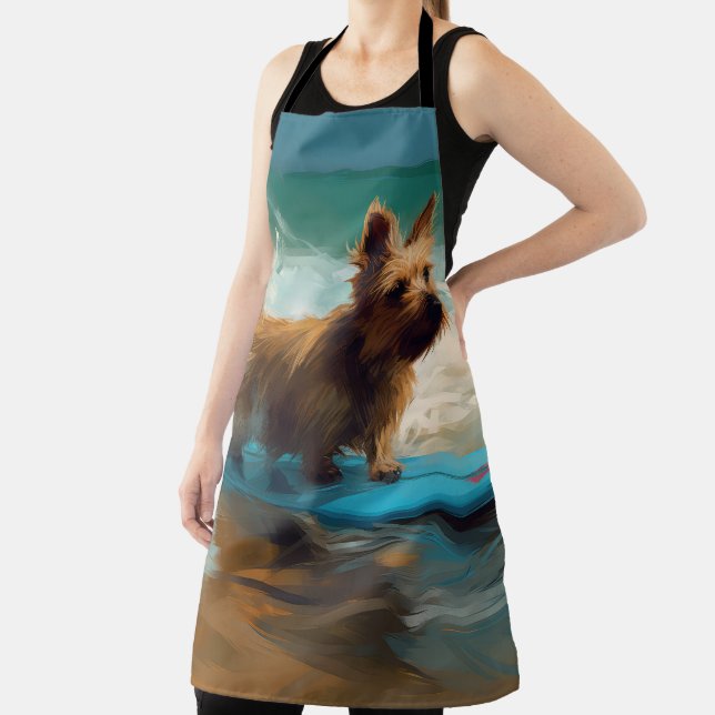 Australian Terrier Beach Surfing Painting  Apron (Insitu)