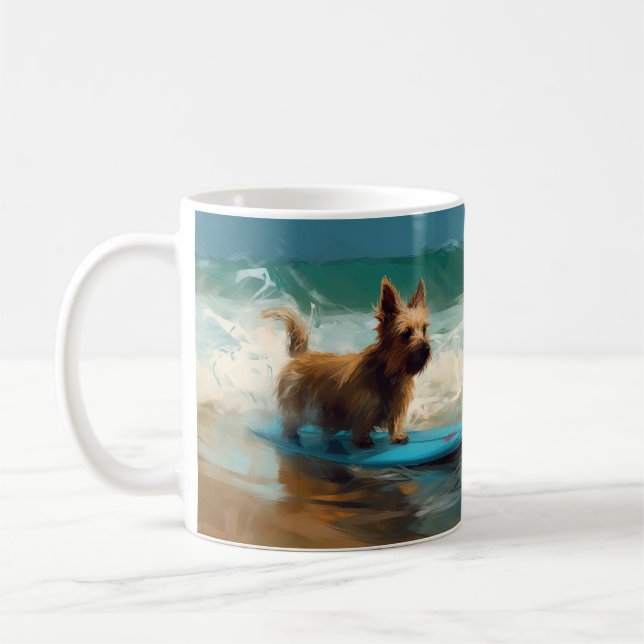 Australian Terrier Beach Surfing Painting  Coffee Mug (Left)