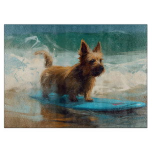 Australian Terrier Beach Surfing Painting Cutting Board