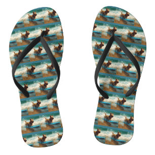 Australian Terrier Beach Surfing Painting  Flip Flops