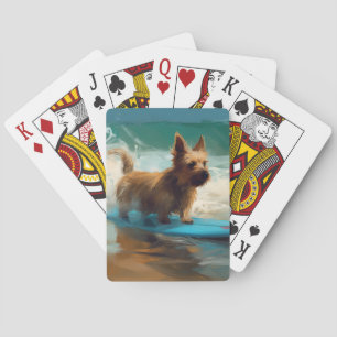 Australian Terrier Beach Surfing Painting Playing Cards