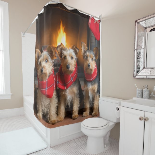 Australian Terrier by the Fireplace Christmas (In Situ)