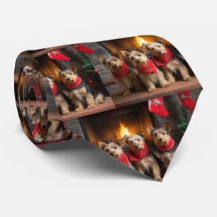 Australian Terrier by the Fireplace Christmas Tie