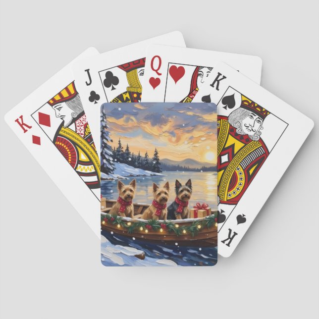 Australian Terrier Christmas Boat Holiday Playing Cards (Back)