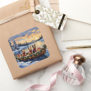 Australian Terrier Christmas Boat Holiday Square Sticker