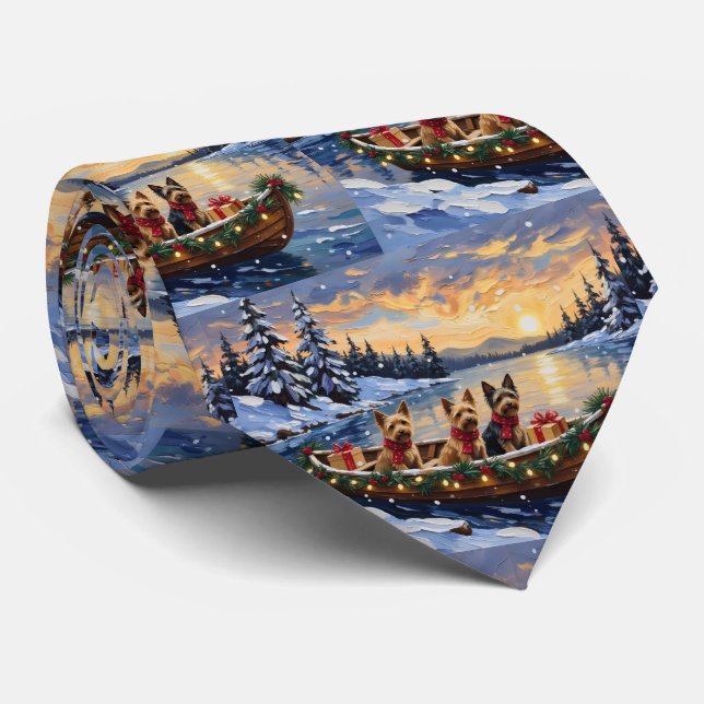 Australian Terrier Christmas Boat Holiday Tie (Rolled)