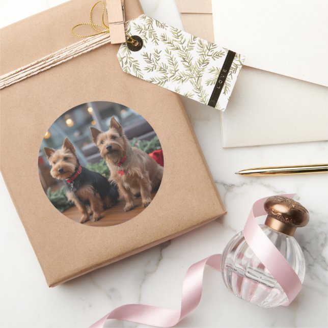 Australian Terrier Christmas Cruise: Pawsome  Classic Round Sticker (Gifting)