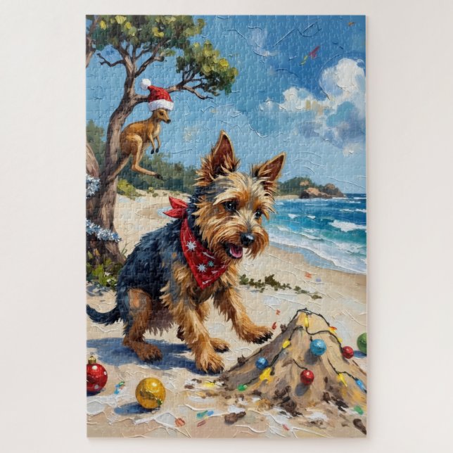 Australian Terrier Christmas Down Under Holiday Jigsaw Puzzle (Vertical)