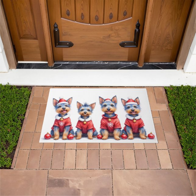 Australian Terrier Christmas Dress Santa Hat Doormat (Outdoor)