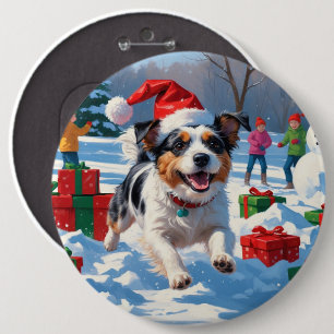 Australian Terrier Christmas Festive Snow Scene 6 Inch Round Button