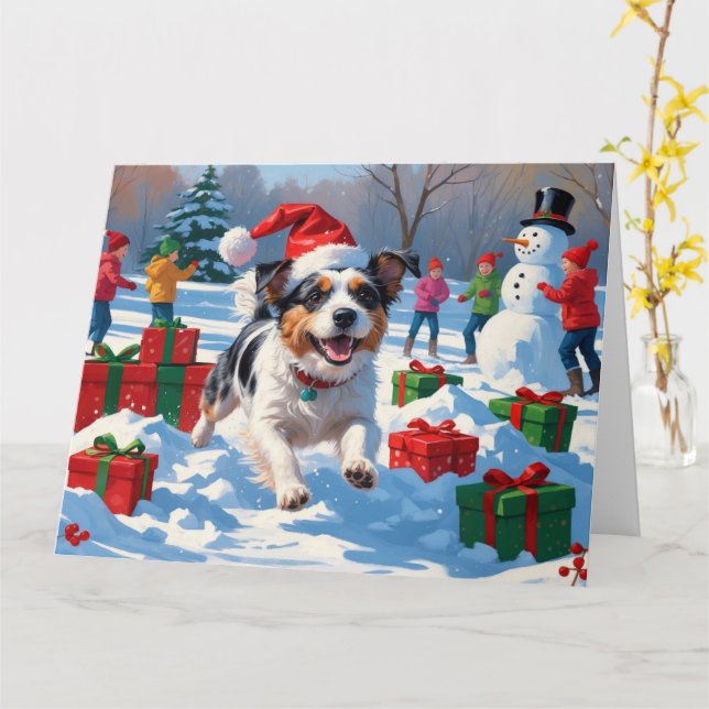 Australian Terrier Christmas Festive Snow Scene Card (Yellow Flower)