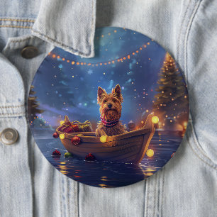 Australian Terrier Christmas Festive Voyage 6 Inch Round Button