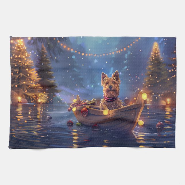 Australian Terrier Christmas Festive Voyage Kitchen Towel (Horizontal)