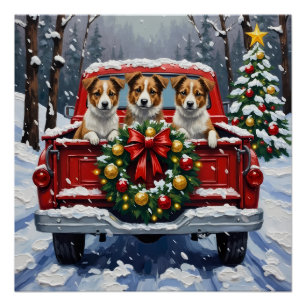 Australian Terrier Christmas Red Truck Holiday Poster